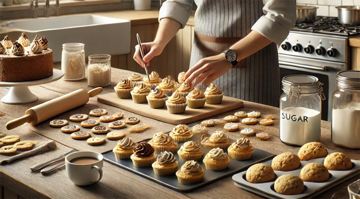 Table Full of Baked Desserts in Kitchen