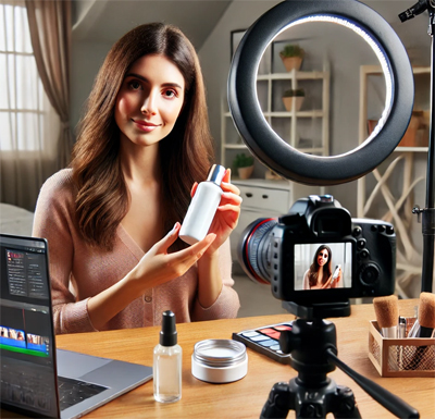 Woman Reviewing Product on Video from Home