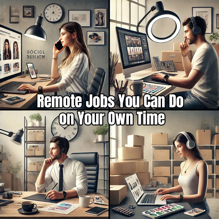 4 People Working Remotely from Home Doing Graphic Design, Tutoring, Online Selling