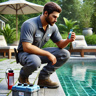Man Testing Chemicals in Pool Water